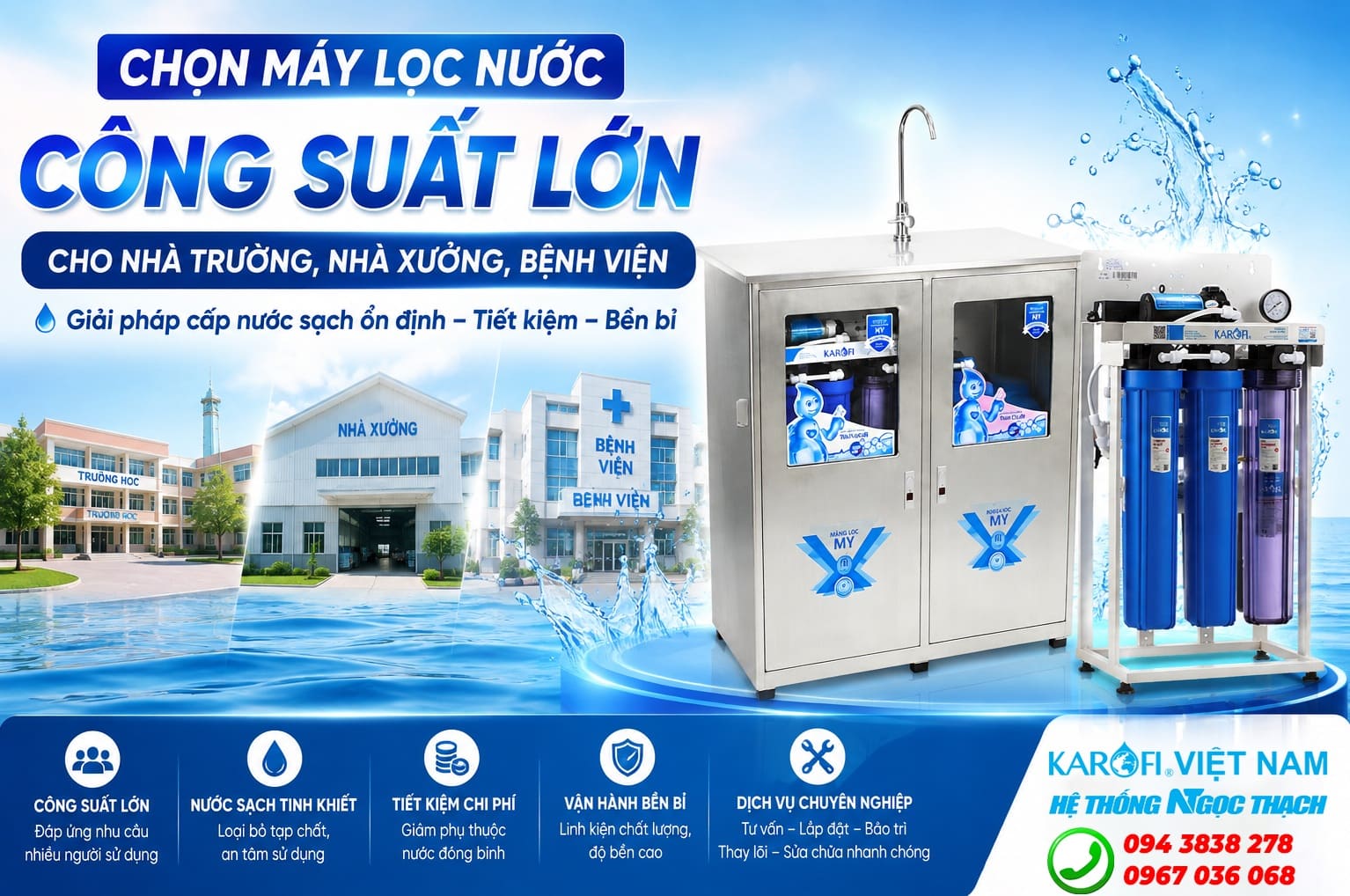 Chọn máy lọc nước công suất lớn cho nhà trường, nhà xưởng, bệnh viện