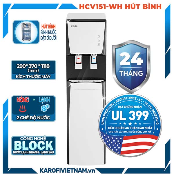 Cây nước nóng lạnh hút bình Karofi HCV151-WH