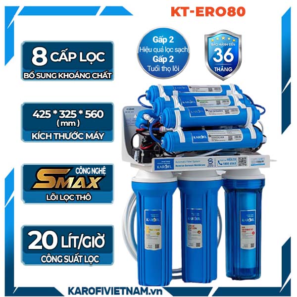 Máy lọc nước eRO 8 lõi không vỏ tủ - KT-eRO80