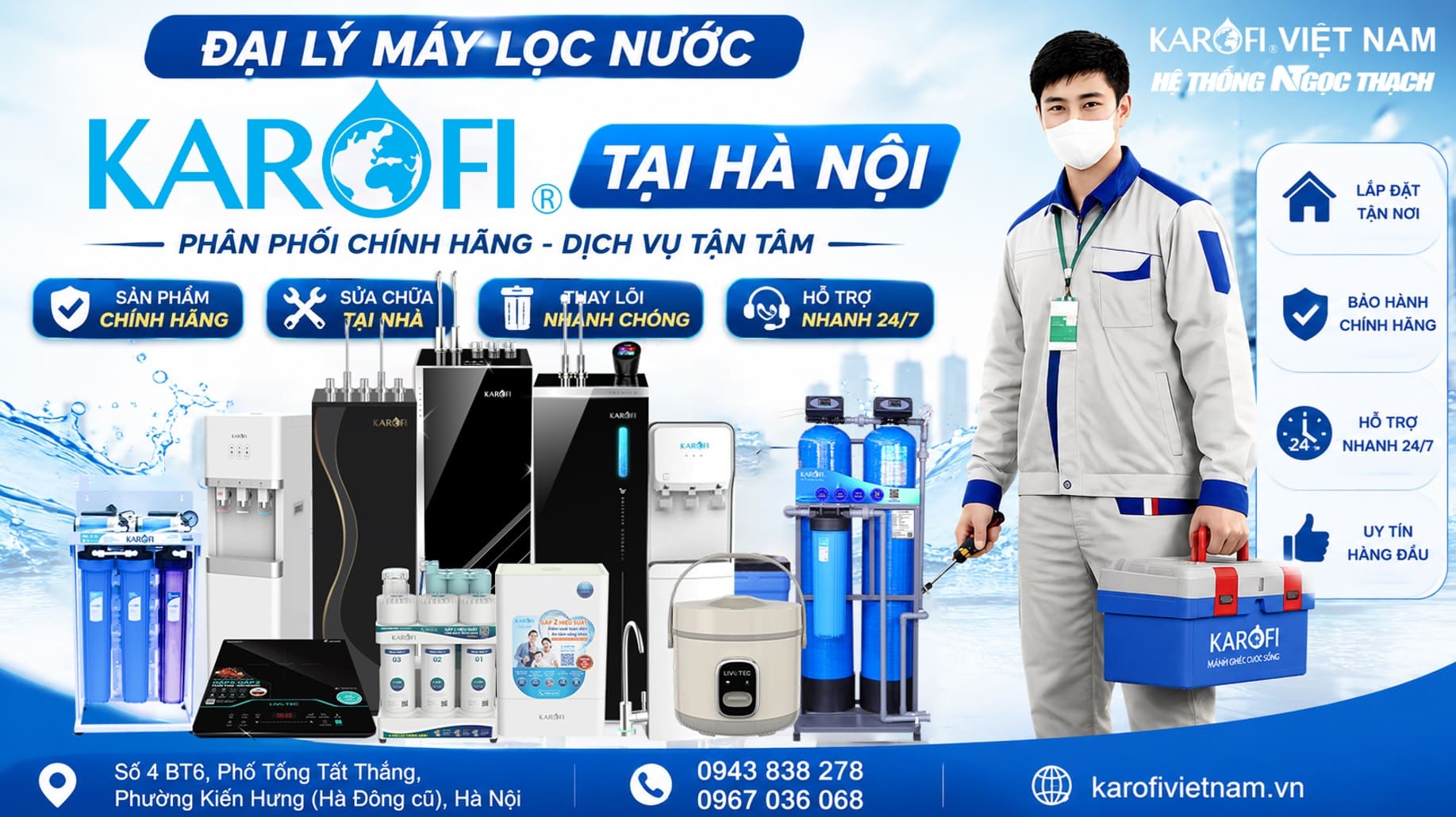 Đại lý máy lọc nước karofi tại Hà Nội, phân phối và cung cấp dịch vụ sửa chữa tại nhà