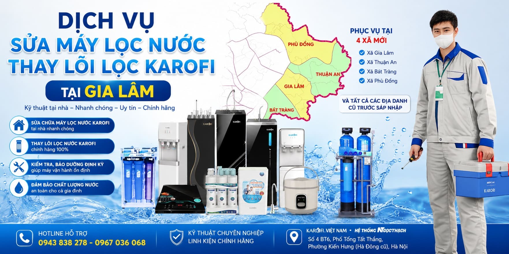 Dịch vụ sửa máy lọc nước, thay lõi lọc karofi tại Gia Lâm