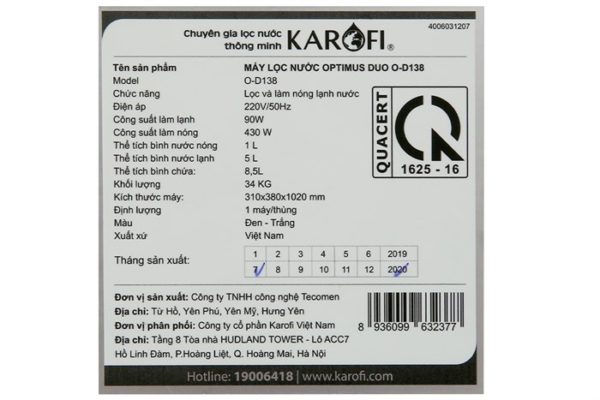 Máy lọc nước Karofi Optimus Duo O-D138 - 2 vòi 3 chế độ nước - Hình ảnh 9