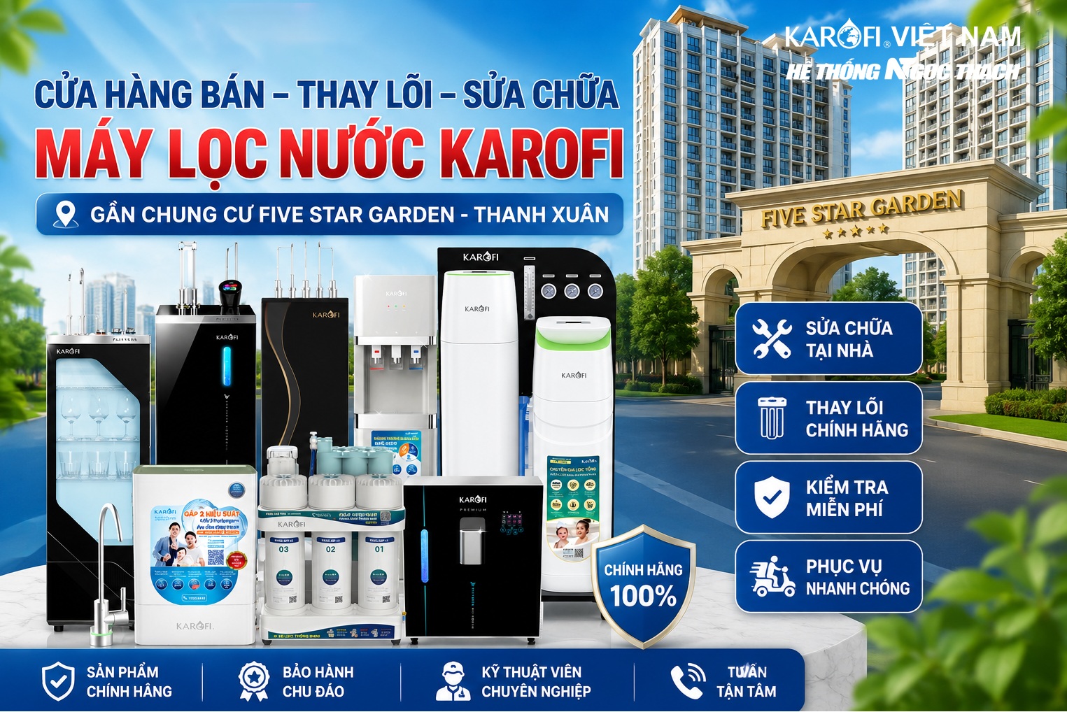 Cửa hàng bán, thay lõi, sửa chữa máy lọc nước Karofi gần chung cư Five Star Garden - Thanh Xuân