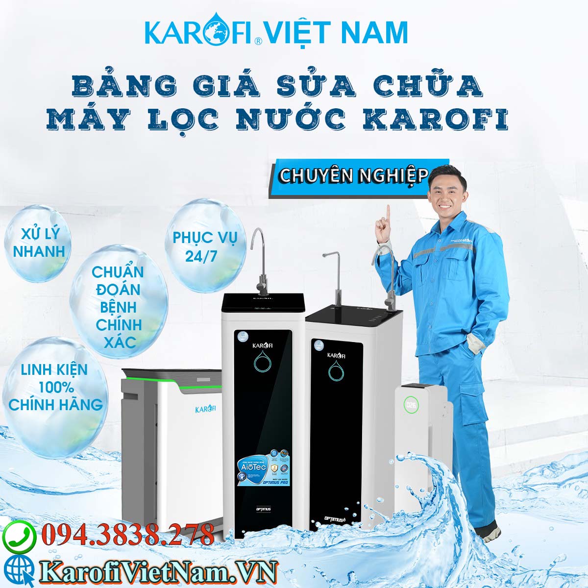 Bảng giá sửa chữa máy lọc nước Karofi tại Karofi Việt Nam