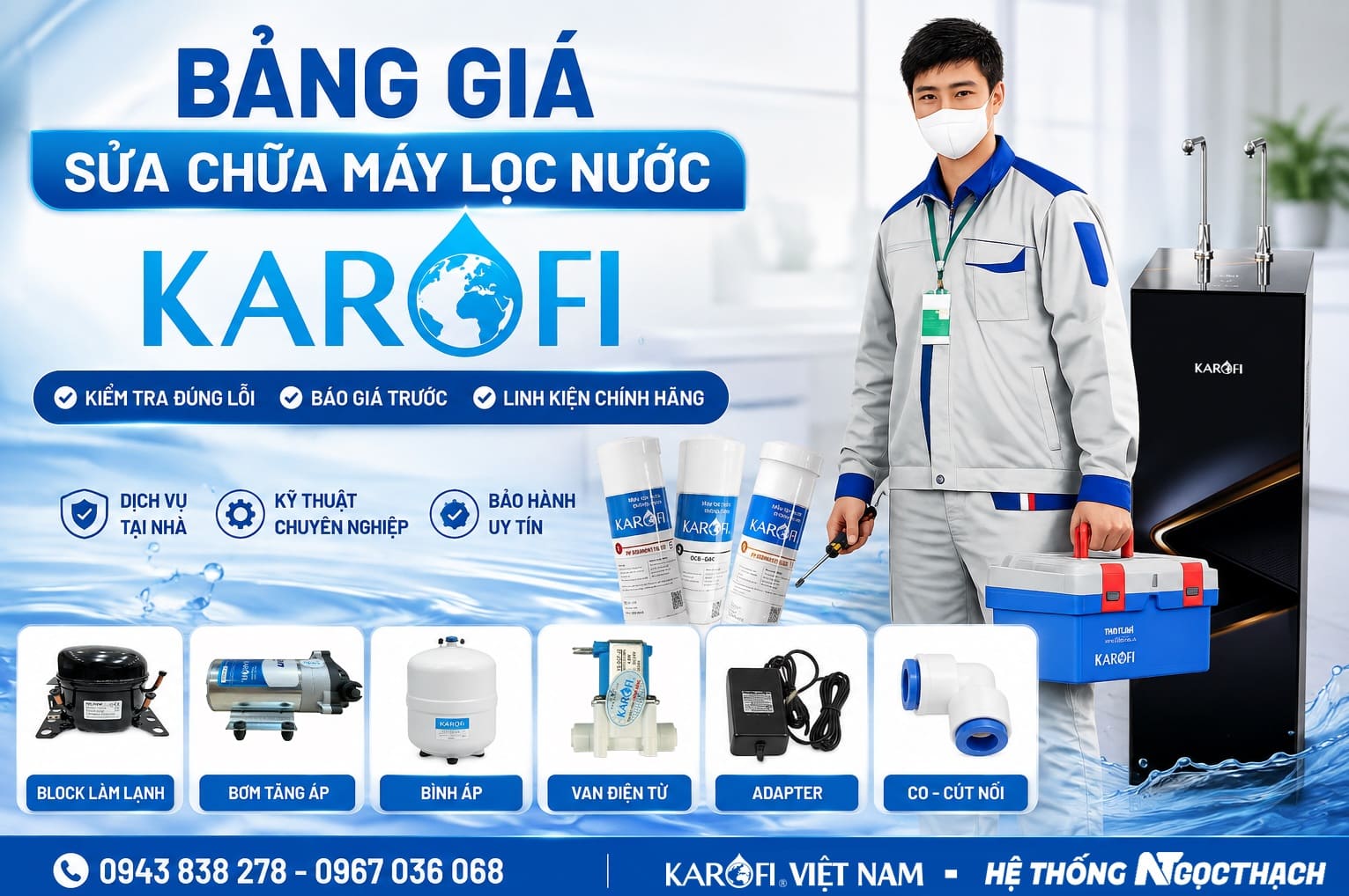 Bảng giá sửa chữa máy lọc nước Karofi tại Karofi Việt Nam