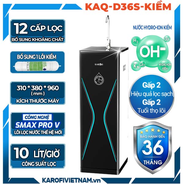Máy lọc nước Karofi KAQ-D36S - 12 cấp lọc - Ion kiềm Hàn Quốc
