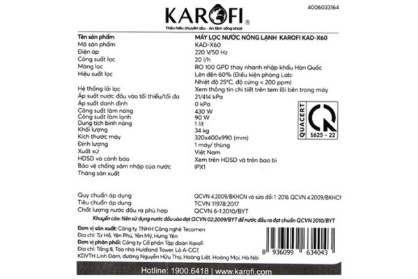 Máy lọc nước nóng lạnh KAROFI KAD-X60 - Hình ảnh 9