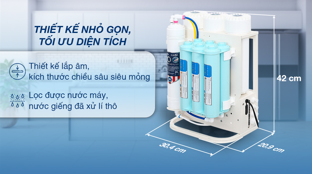 Máy lọc nước RO âm tủ Karofi KAQ-U06 - Thiết kế nhỏ gọn - tối ưu diện tích