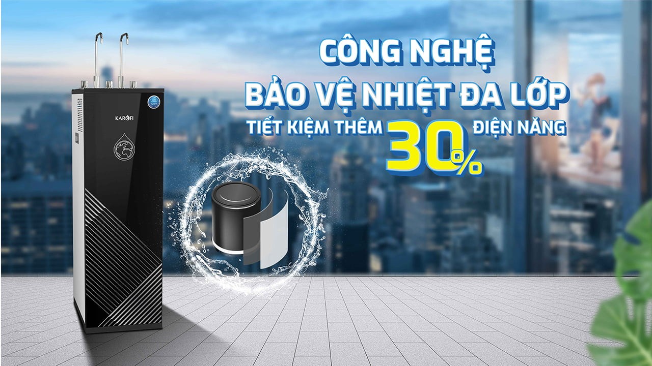 Máy lọc nước nóng lạnh Karofi KAD-R35 - Tiết kiệm thêm 30% điện năng nhờ tích hợp thêm công nghệ bảo vệ nhiệt đa lớp