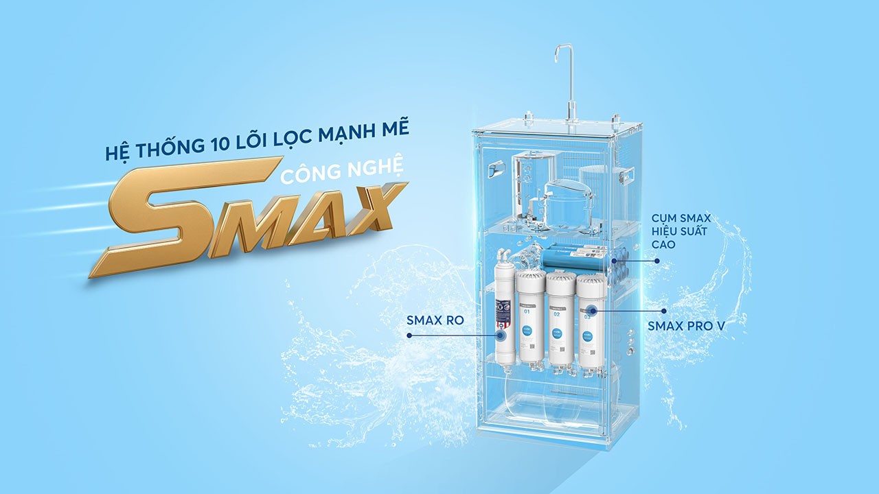 Máy lọc nước nóng lạnh Karofi KAD-I55P - HỆ THỐNG 10 LÕI LỌC SMAX MẠNH MẼ
