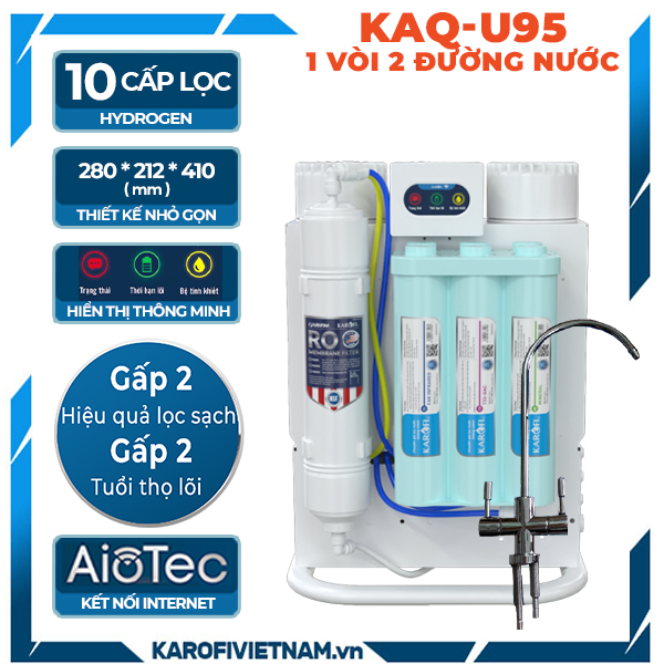 Máy lọc nước thông minh Karofi KAQ-U95 - 10 lõi Hydrogen - 1 vòi - 2 đường nước