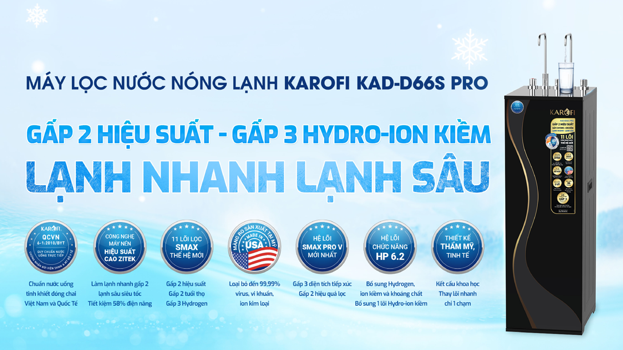 Máy lọc nước nóng lạnh Karofi KAD-D66S PRO