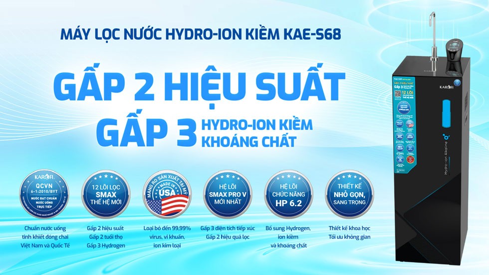 Máy lọc nước Hydro-ion kiềm Karofi KAE-S68