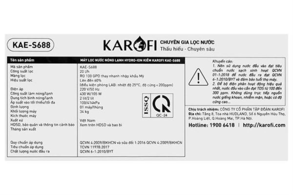Máy lọc nước Hydro-ion kiềm nóng lạnh Karofi KAE-S688 - Hình ảnh 11