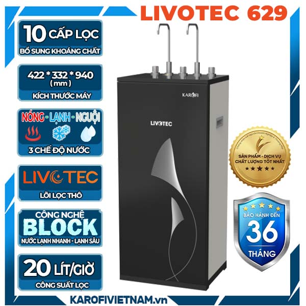Máy lọc nước nóng lạnh Karofi Livotec 629