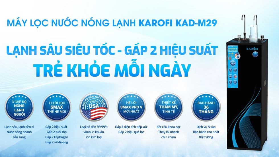 Máy lọc nước nóng lạnh Karofi KAD-M29