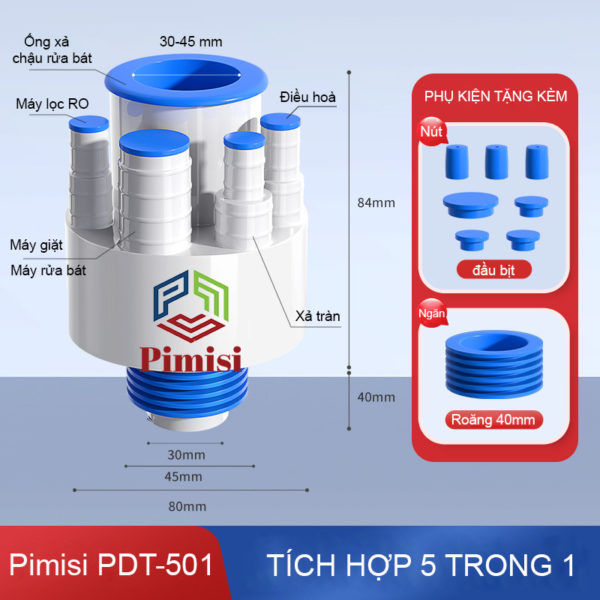 Bộ Đầu Nối Ống Thoát Nước Pimisi PDT-501 Ngăn Mùi | Chính Hãng - Hình ảnh 2
