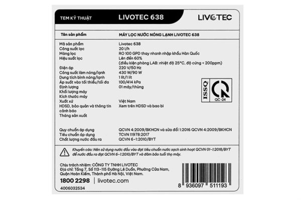 Máy lọc nước nóng lạnh Karofi Livotec 638 - Hình ảnh 6