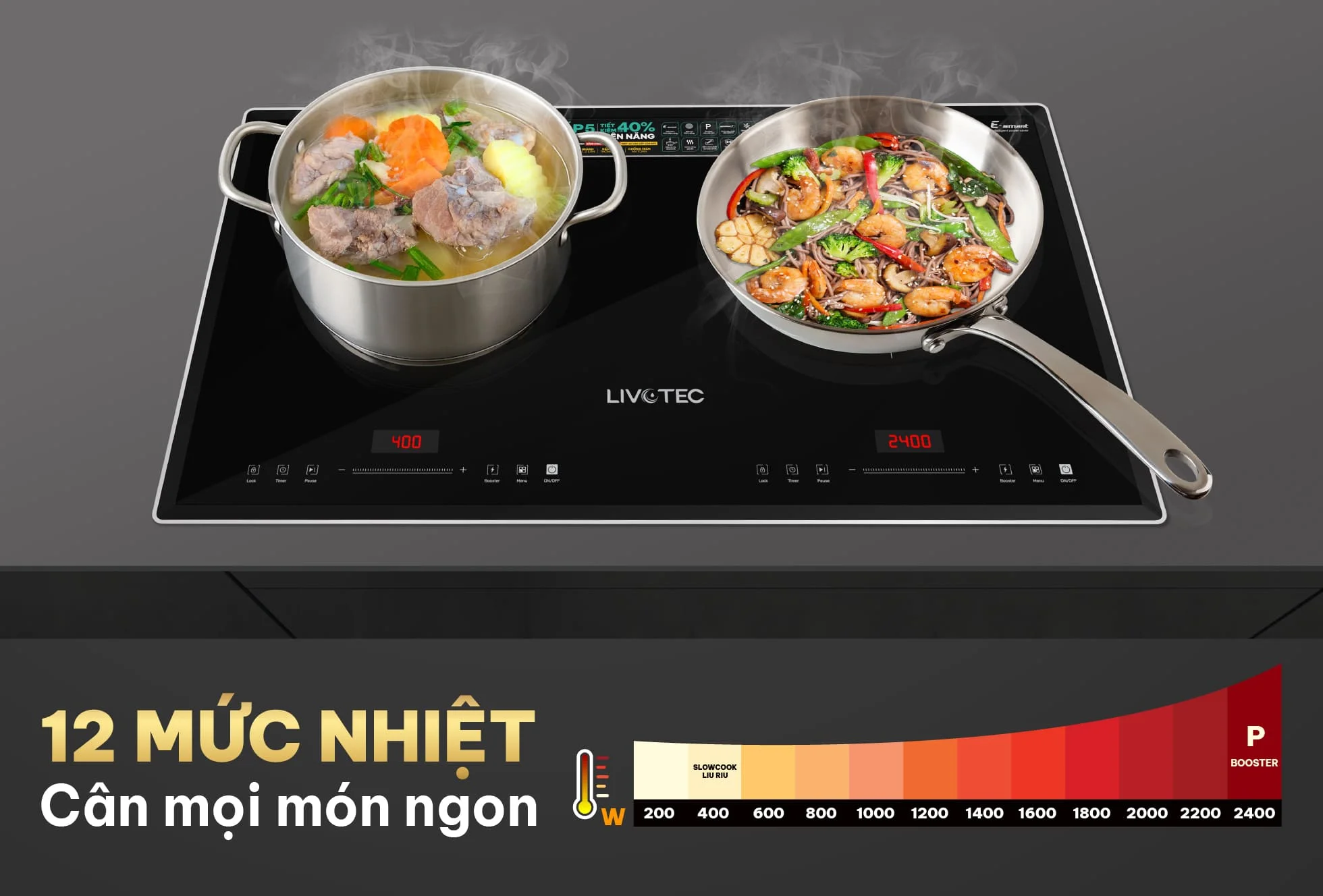Bếp từ đôi Livotec E-smart LID-998M