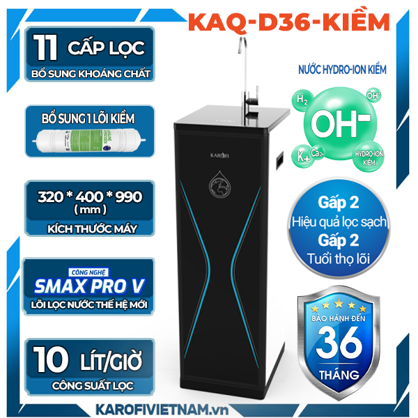 Máy lọc nước Karofi KAQ-D36 - 11 cấp lọc - Ion kiềm Hàn Quốc