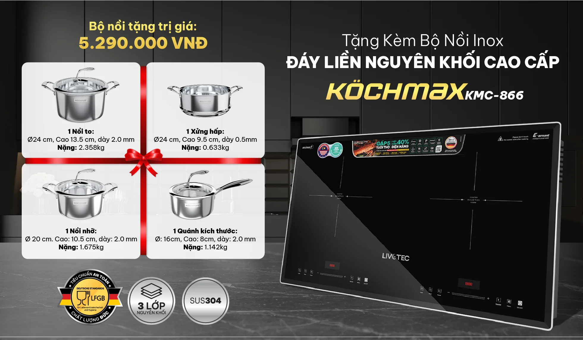 Bếp từ đôi Livotec E-smart LID-980M