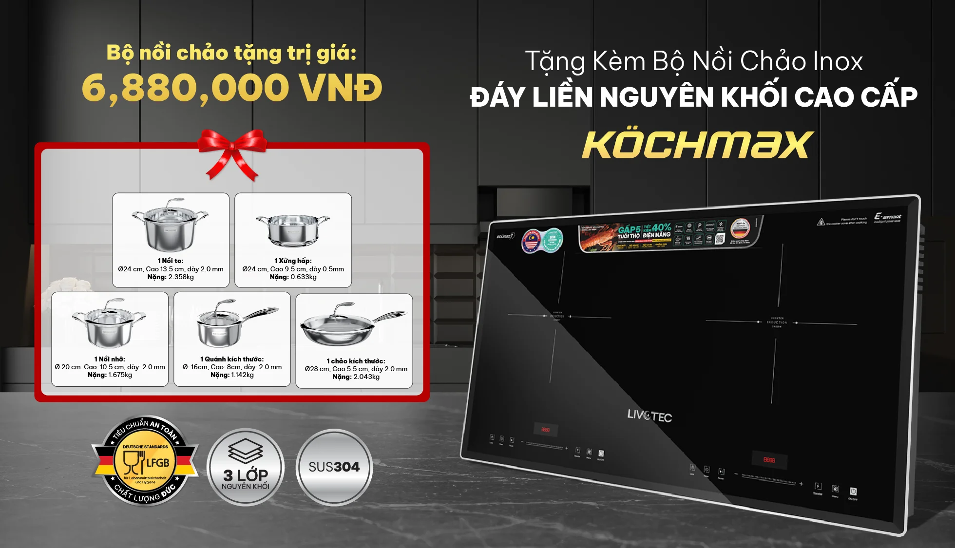 Bếp từ đôi Livotec E-smart LID-998M
