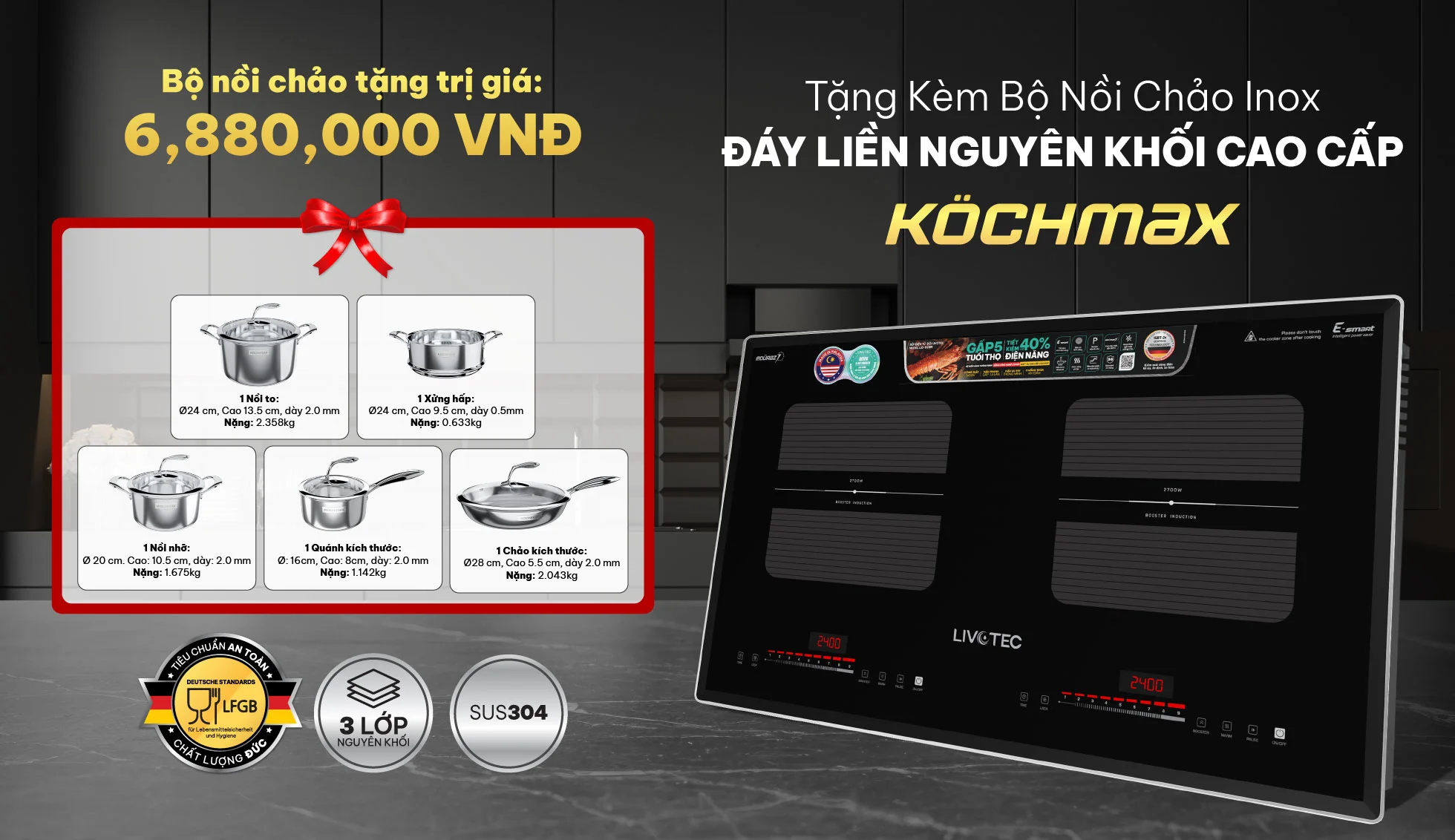 Bếp từ đôi Livotec E-Smart LID-999M