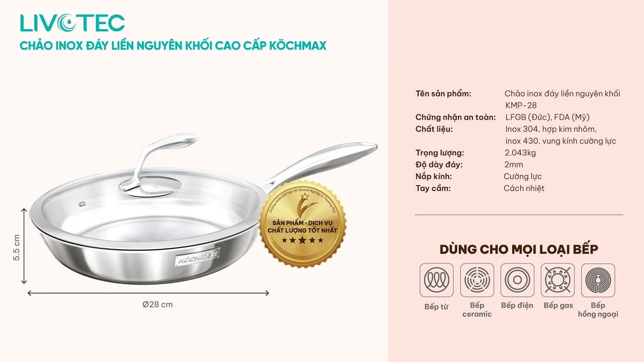 Chảo inox cao cấp Kochmax KMP-28