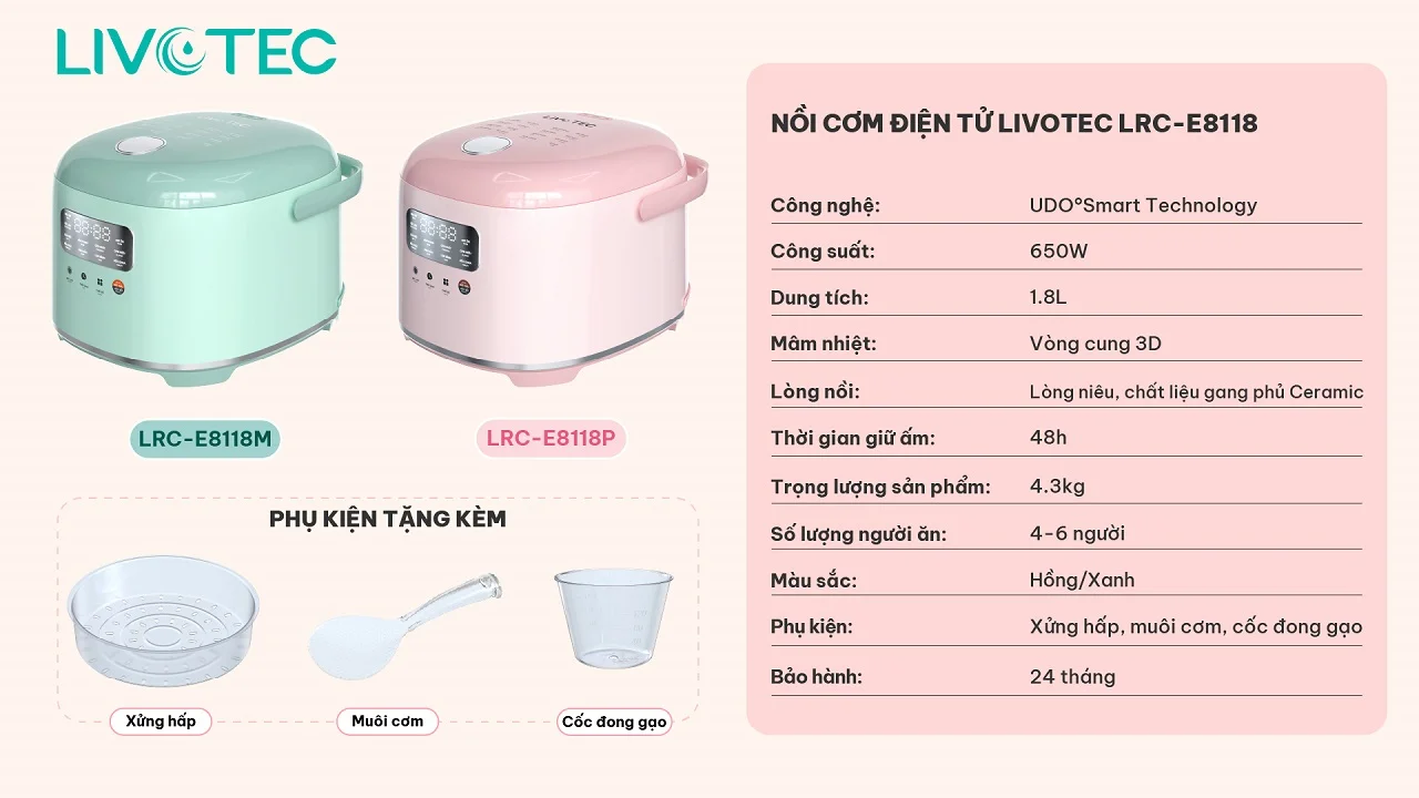 Nồi cơm điện tử Livotec LRC-E8118