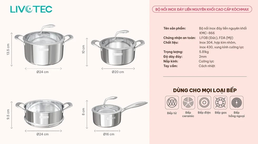 Bộ nồi inox cao cấp Kochmax KMC-866