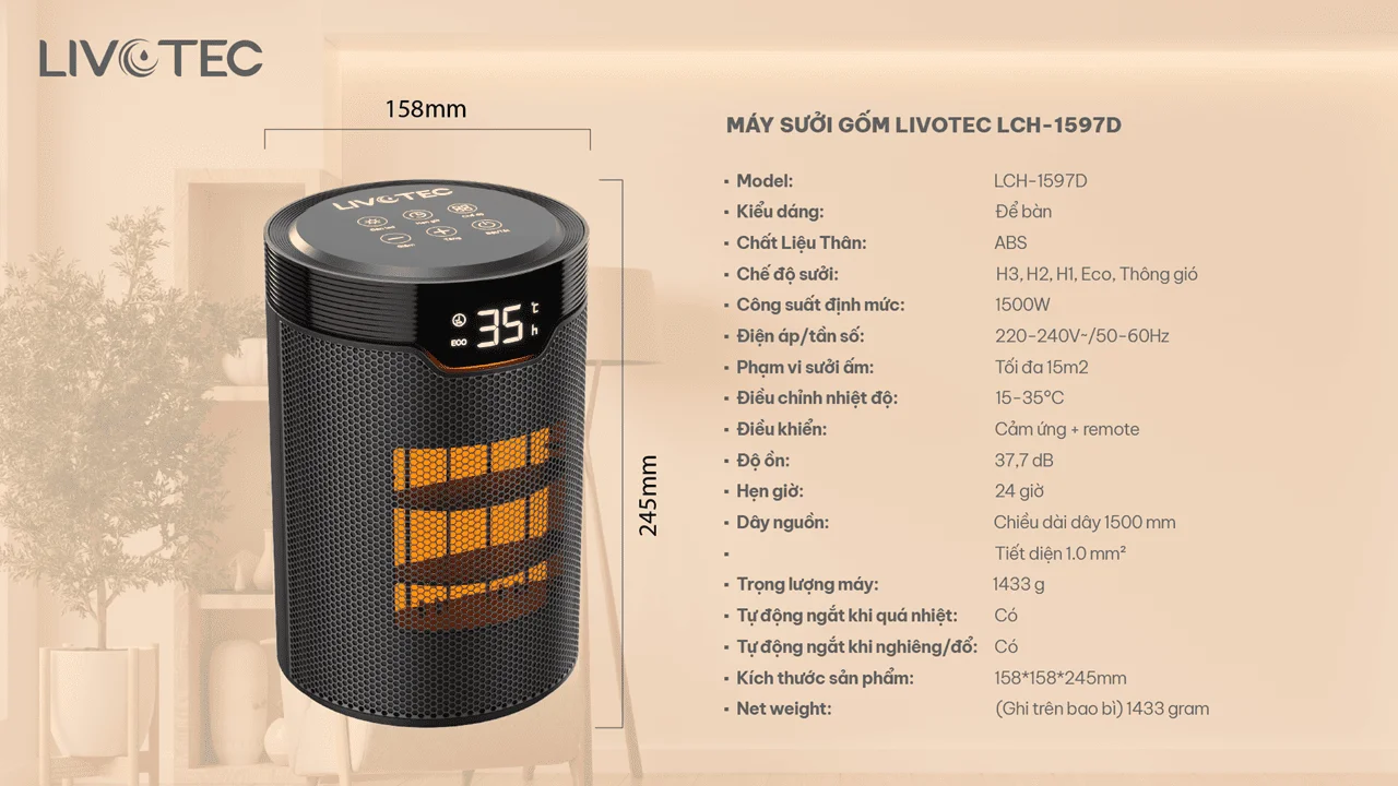 Máy sưởi gốm Livotec LCH-1597D