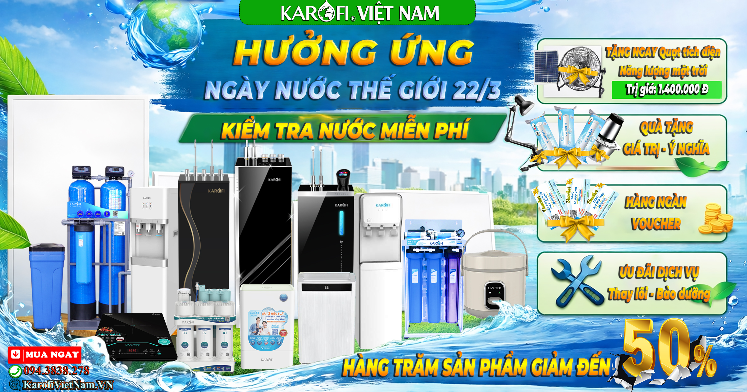 Ngày Nước Thế Giới 22/3 – Karofi Việt Nam giảm đến 50%, kiểm tra nước miễn phí tại nhà