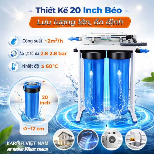 Bộ lọc nước đầu nguồn 2 Cấp – 2 Cốc Béo, 1 Đèn UV