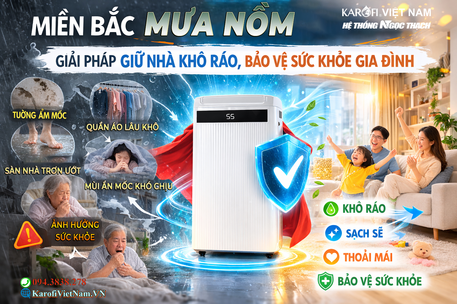 Miền Bắc MƯA NỒM – Giải pháp giữ nhà khô ráo, bảo vệ sức khỏe gia đình