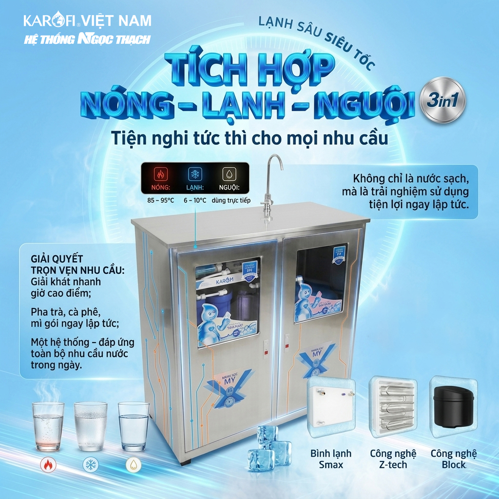 Máy lọc nước Nóng Lạnh Công Suất Lớn - 80L/Giờ