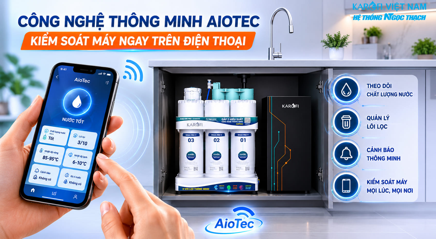Máy Lọc Nước Nóng Lạnh Lắp Gầm Bếp Karofi KAQ-U95 Pro Hot – Cool