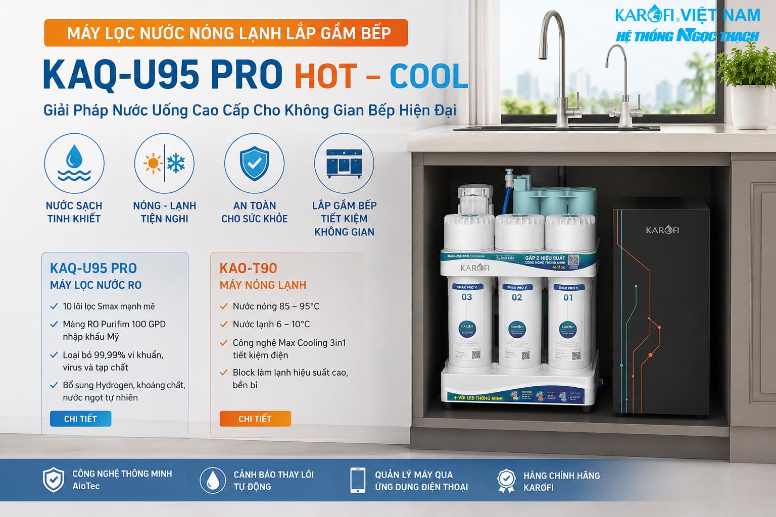 Máy Lọc Nước Nóng Lạnh Lắp Gầm Bếp Karofi KAQ-U95 Pro Hot – Cool