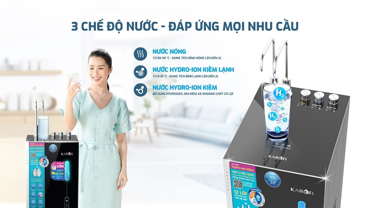 Máy lọc nước nóng lạnh Hydro-ion kiềm Karofi KAE-HKT68