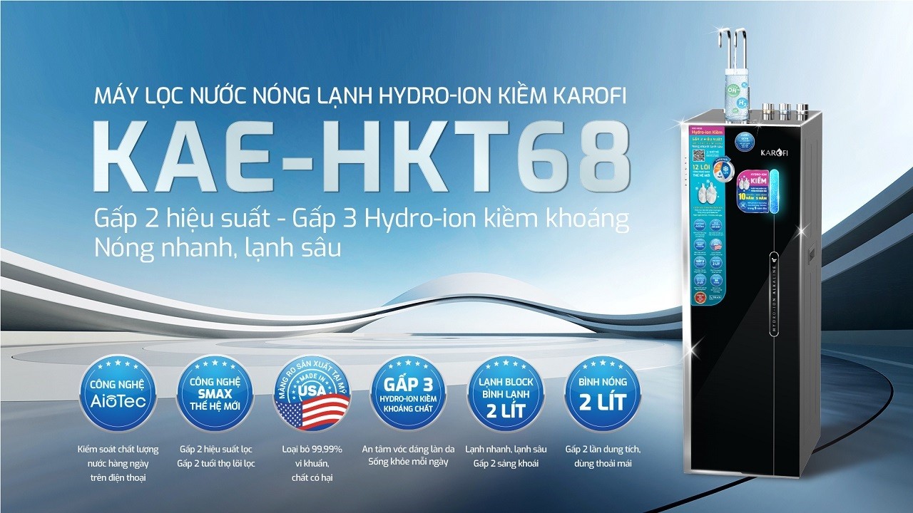 Máy lọc nước nóng lạnh Hydro-ion kiềm Karofi KAE-HKT68