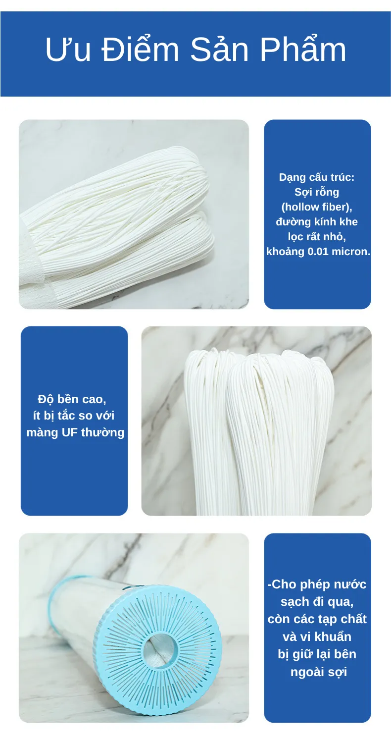 Màng Siêu Lọc UF PVDF 20 inch (Màng sợi rỗng) - Dùng cho Cốc Lọc Béo