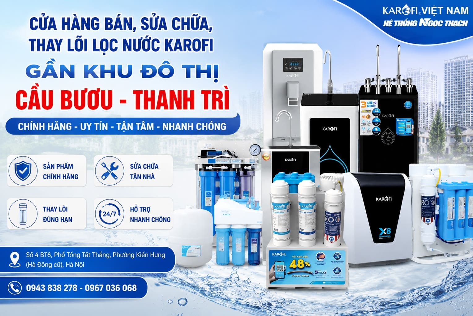 Cửa hàng bán, sửa chữa, thay lõi lọc nước Karofi gần khu đô thị Cầu Bươu - Thanh Trì
