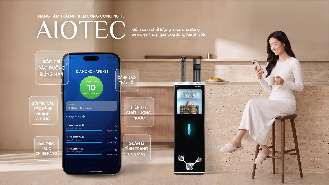 Máy lọc nước nóng lạnh Hydro-ion kiềm Karofi DIAMOND KAFÉ X68