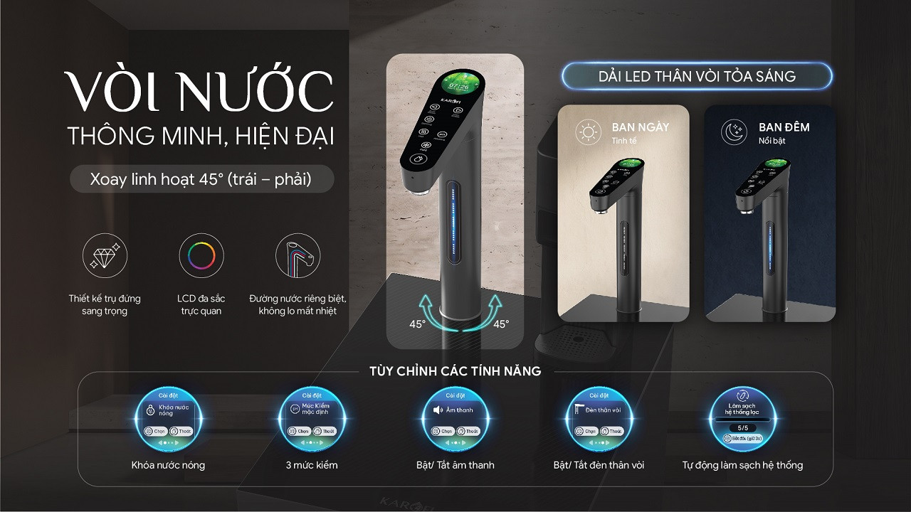 Máy lọc nước nóng lạnh Hydro-ion kiềm Karofi DIAMOND KAFÉ X68