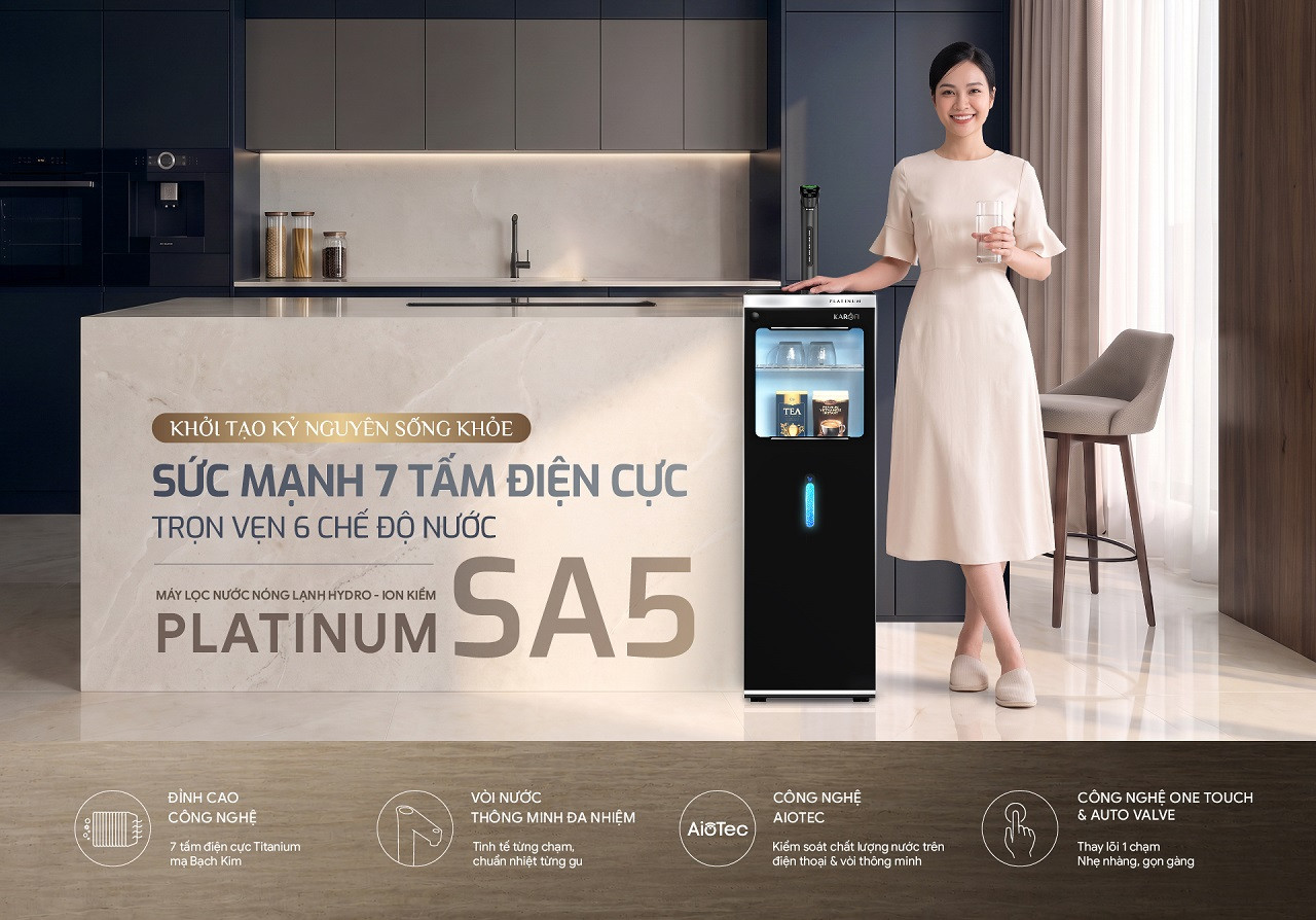 Máy lọc nước nóng lạnh Hydro-ion kiềm Karofi PLATINUM SA5