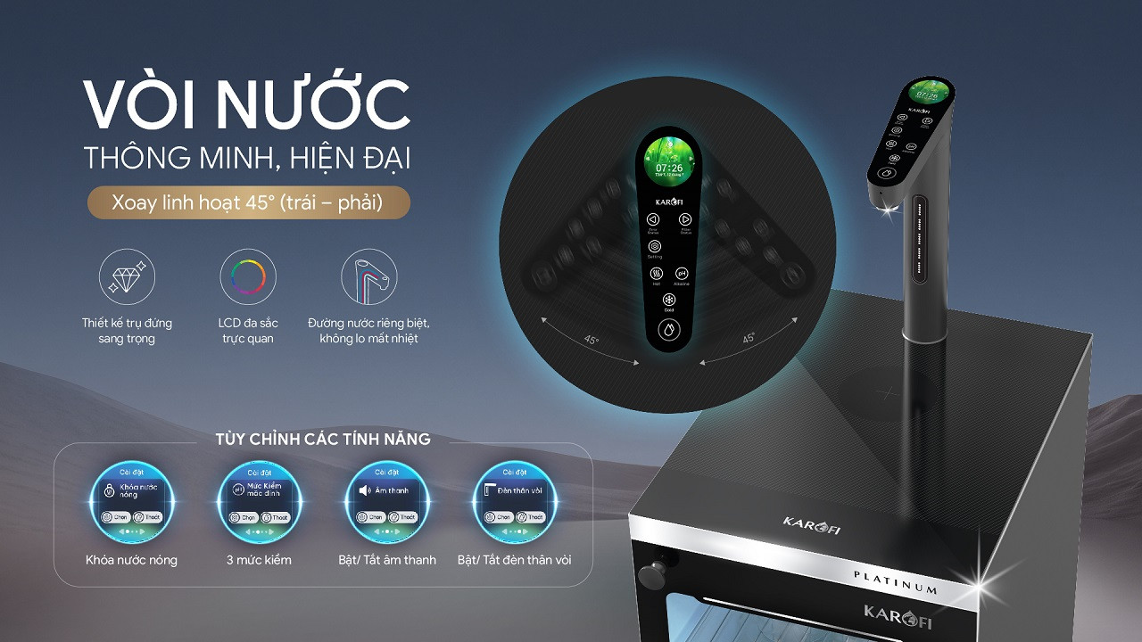 Máy lọc nước nóng lạnh Hydro-ion kiềm Karofi PLATINUM SA5